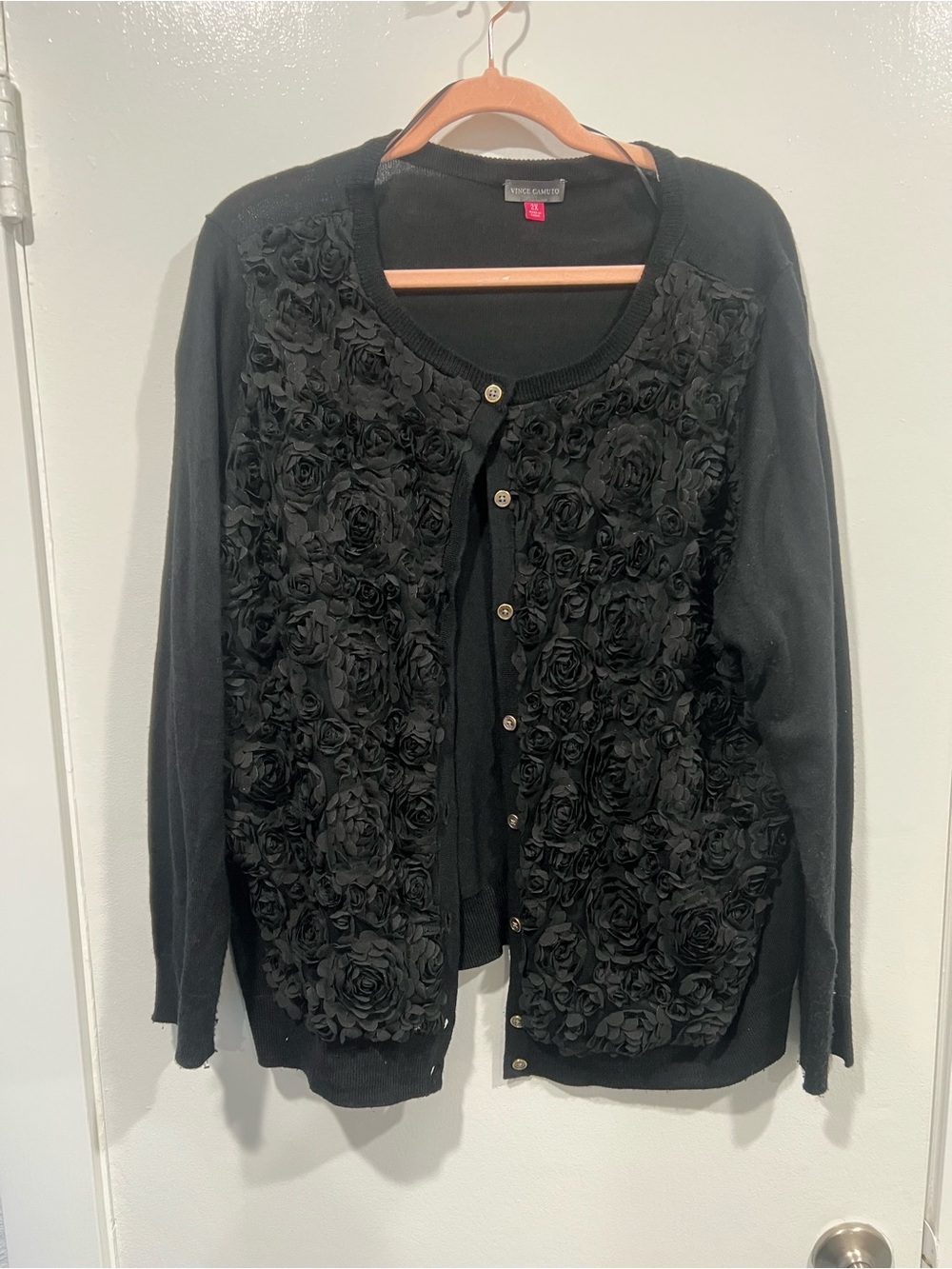 Vince Camuto Black Rosette Cardigan